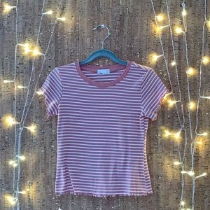 Pink and white striped hem sleeve shirt girls